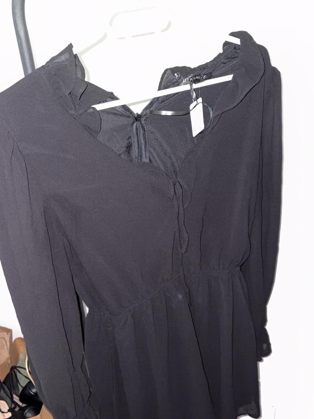 Black Long-Sleeve Ruffle V-Neck romper